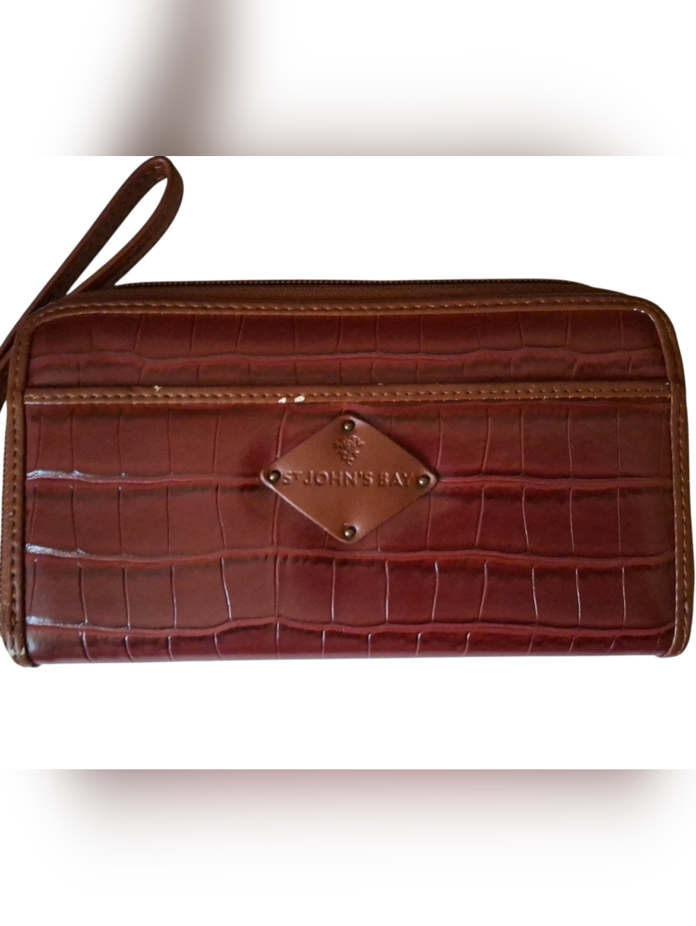 St. John's Bay Croc-Embossed Brown Wristlet Wallet